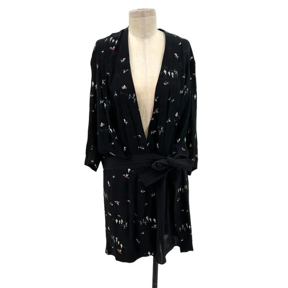 Comptoir des Cotonniers Black Floral Bird Print Jacquard Wrap Dress Size US XS‎ - Picture 1 of 10